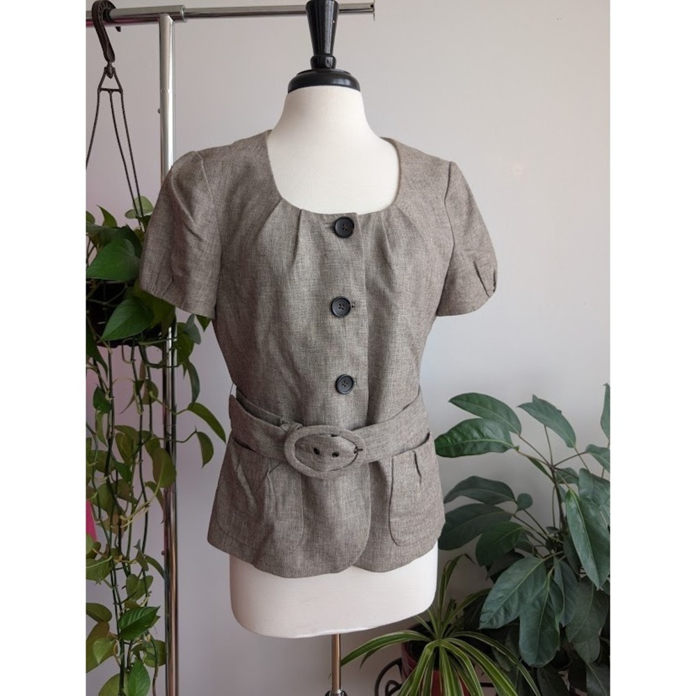 vintage y2k Banana Republic linen jacket 12 twee belted blazer office siren